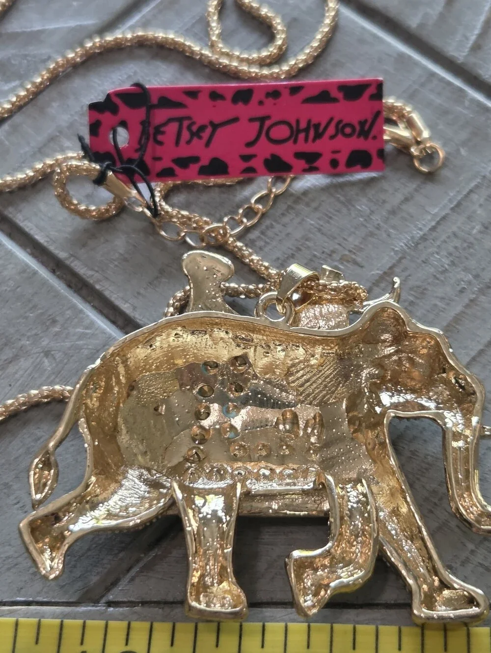 NWT Betsey Johnson Gold and Turquoise Jeweled Elephant Pendant Necklace